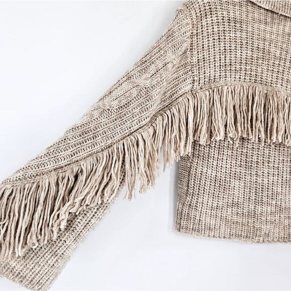 Jonathan Simkhai Kara Fringe Knit Polo in Tan Melange Size Small - Picture 8 of 11
